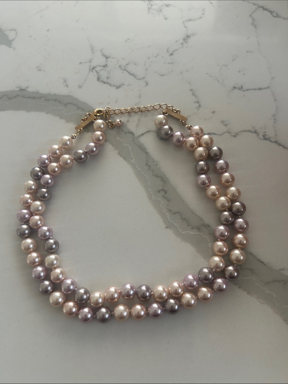 Kenneth Jay Lane KJL Vintage Double Strand Multicolor Pearl Statement Necklace